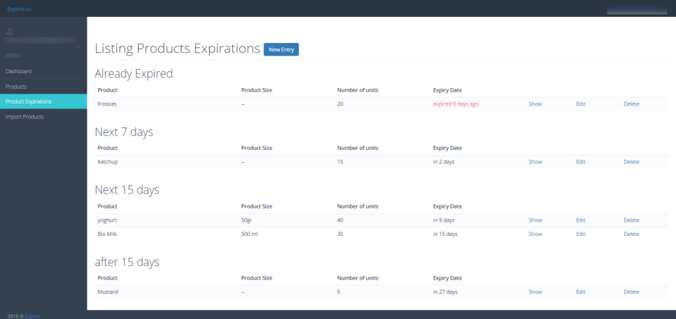 screenshot of Expirio