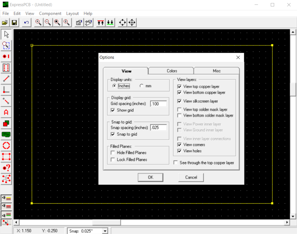 screenshot of ExpressPCB
