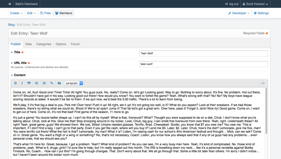 screenshot of ExpressionEngine