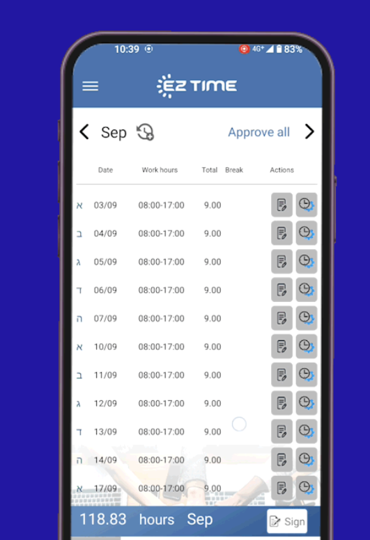 screenshot of EzTime