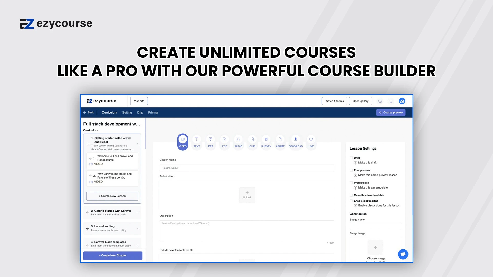 screenshot of EzyCourse