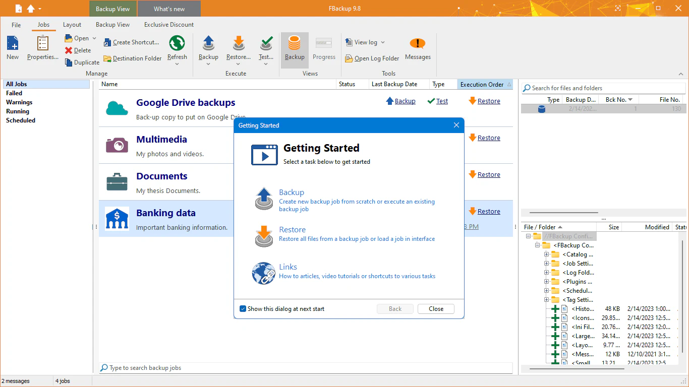 screenshot of FBackup