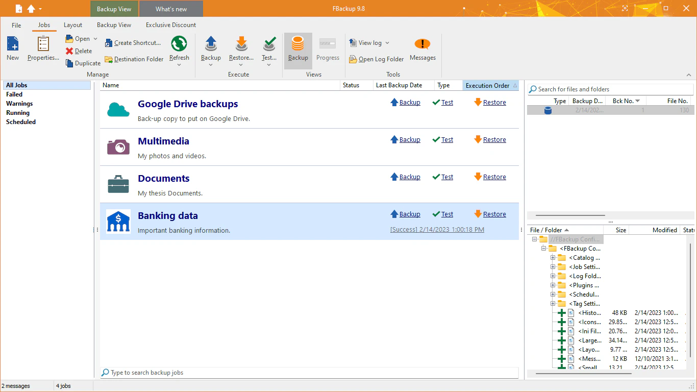 screenshot of FBackup