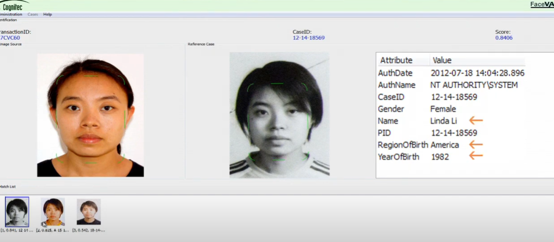 screenshot of FaceVACS