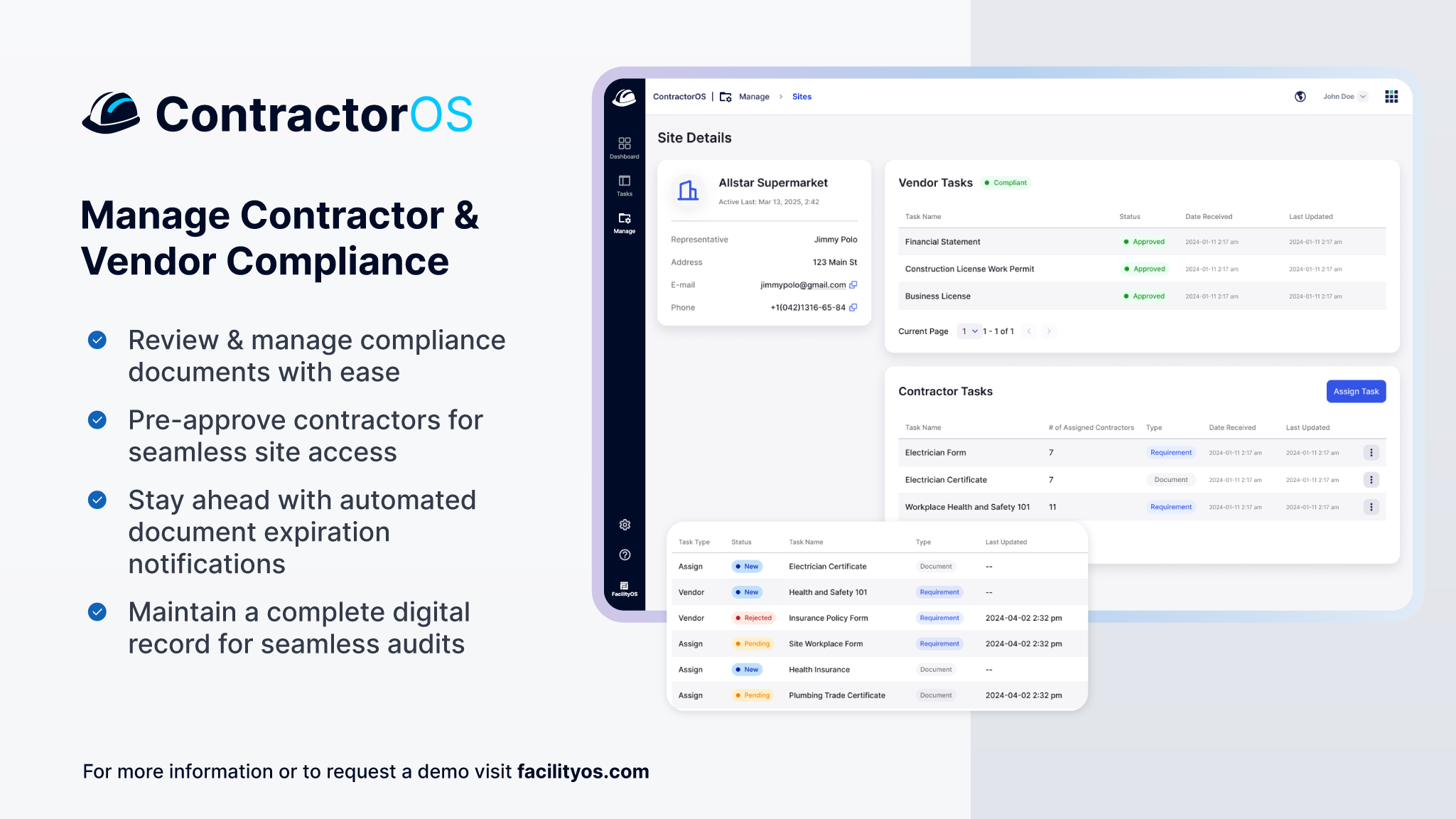 screenshot of FacilityOS