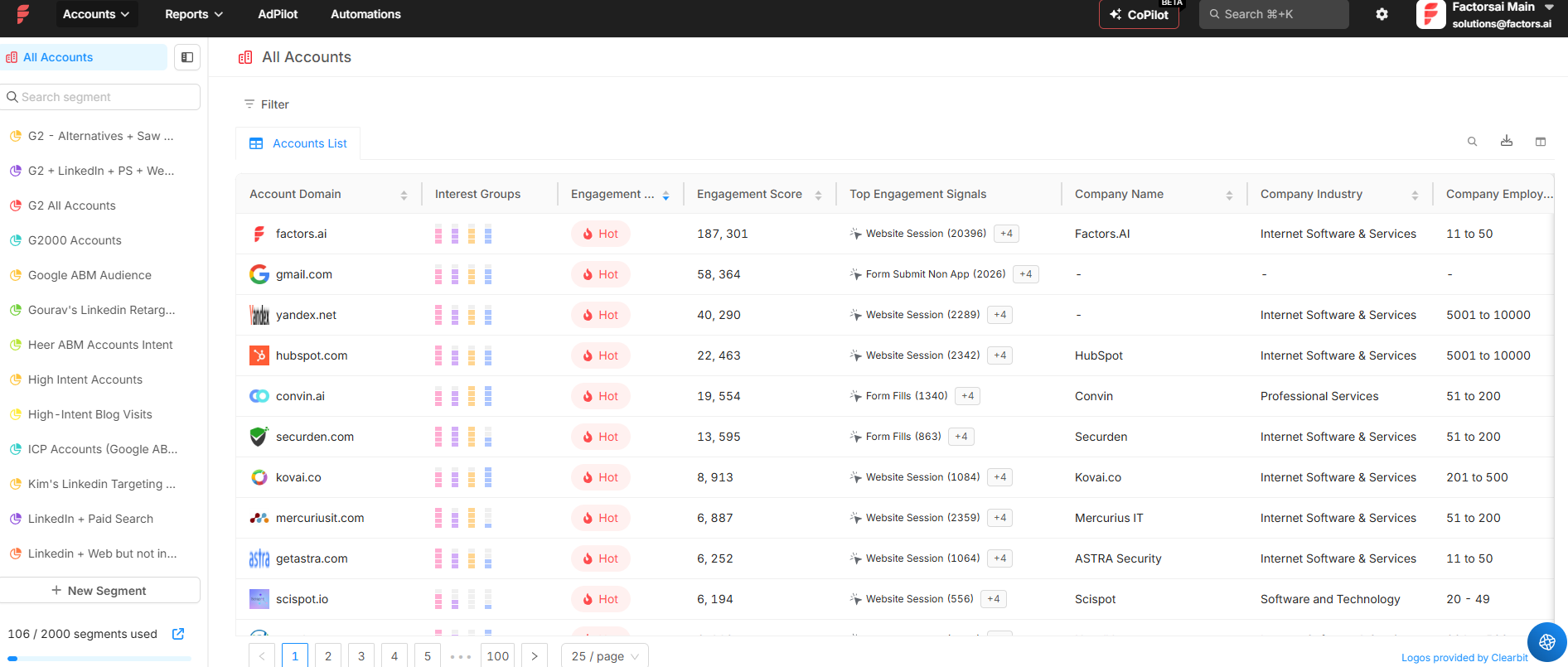 screenshot of Factors.ai