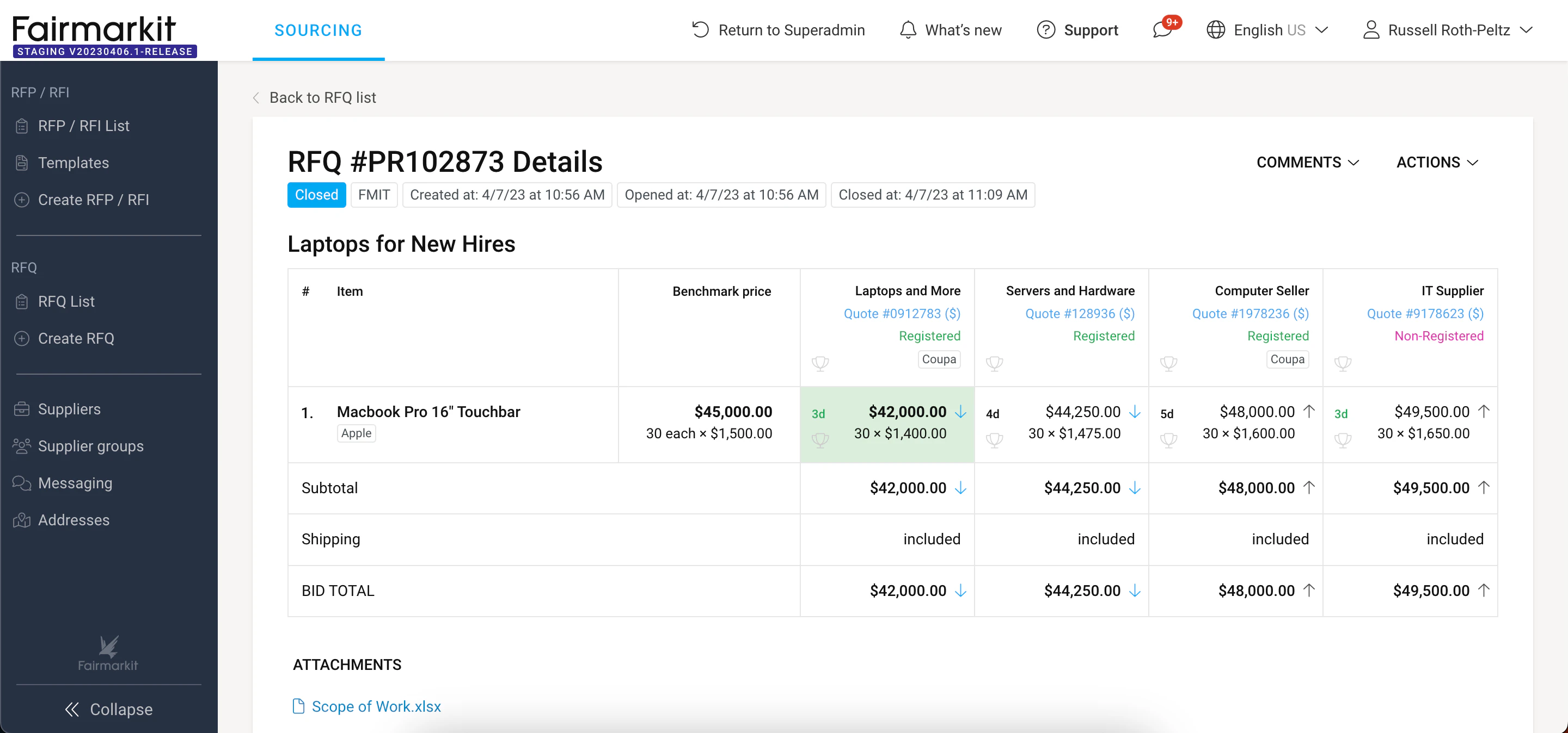 screenshot of Fairmarkit