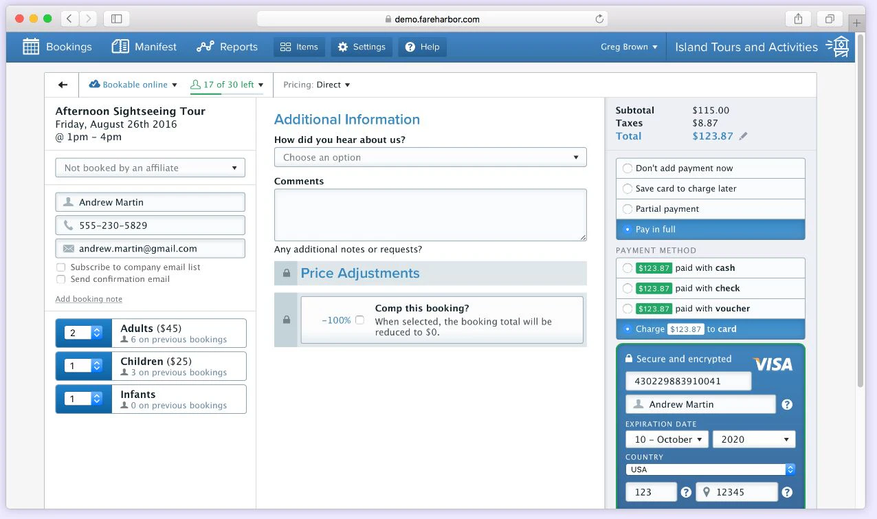 screenshot of FareHarbor