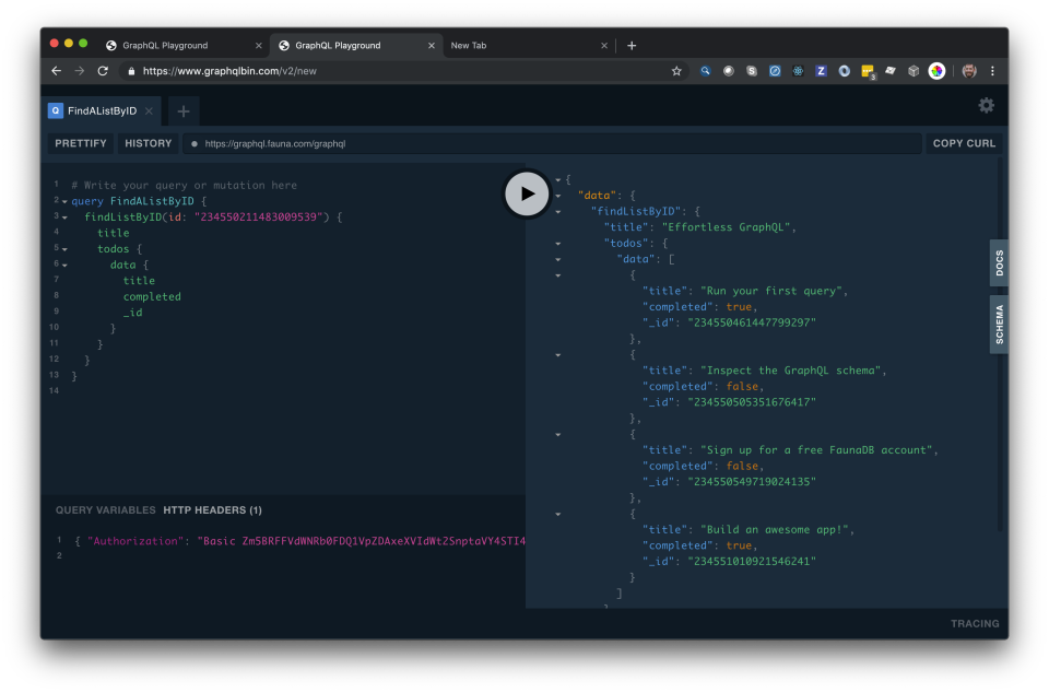 screenshot of FaunaDB