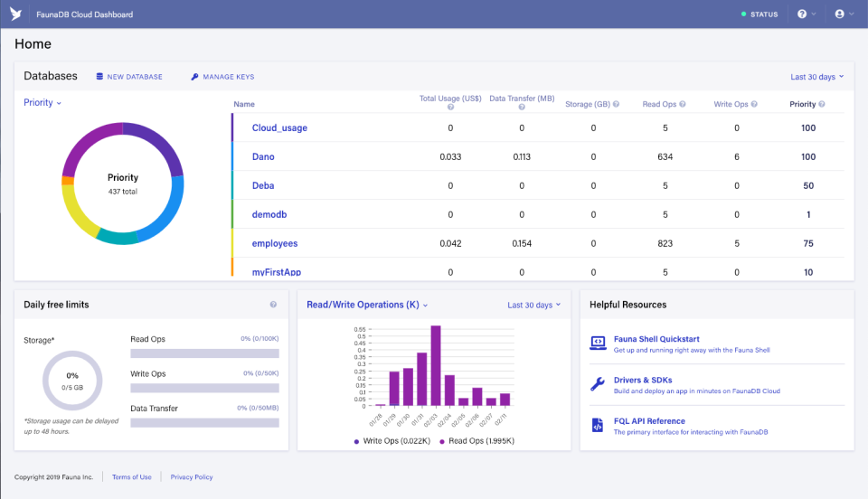 screenshot of FaunaDB