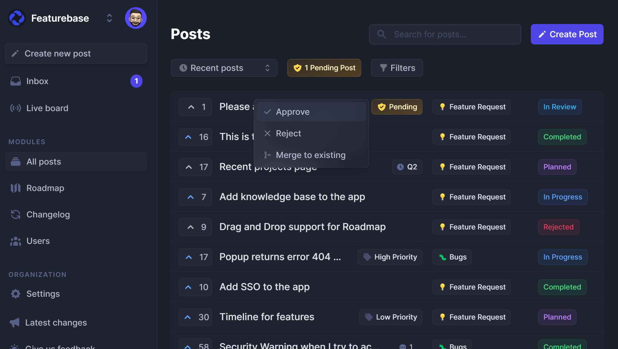 screenshot of Featurebase