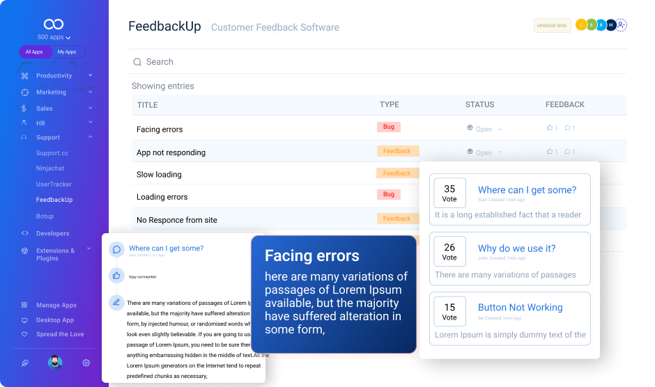 screenshot of FeedbackUp
