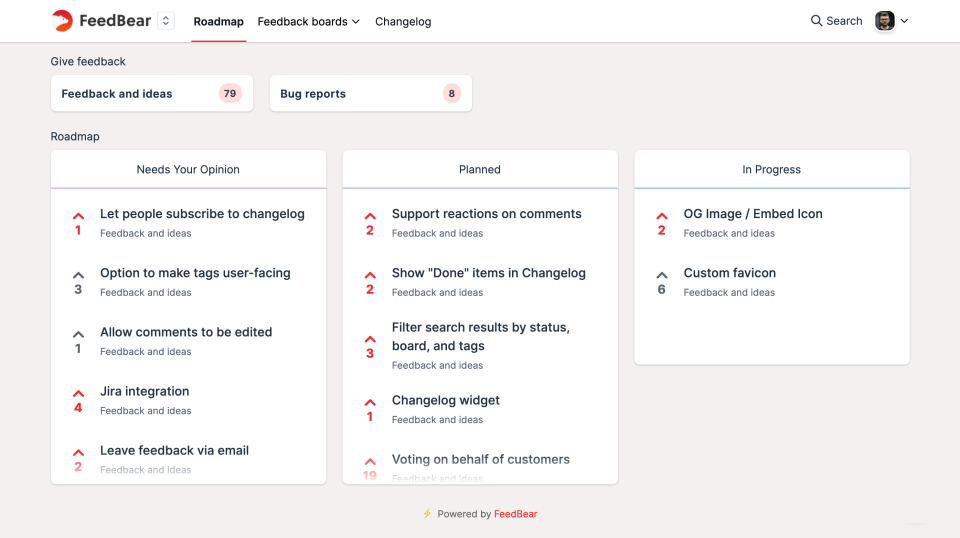 screenshot of Feedbear