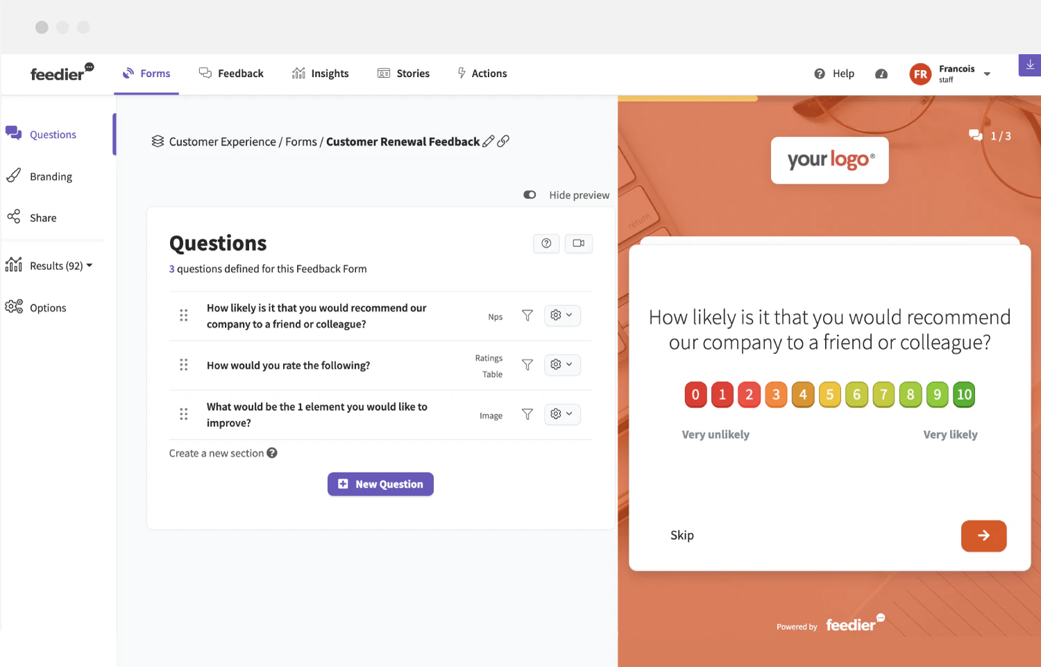 screenshot of Feedier