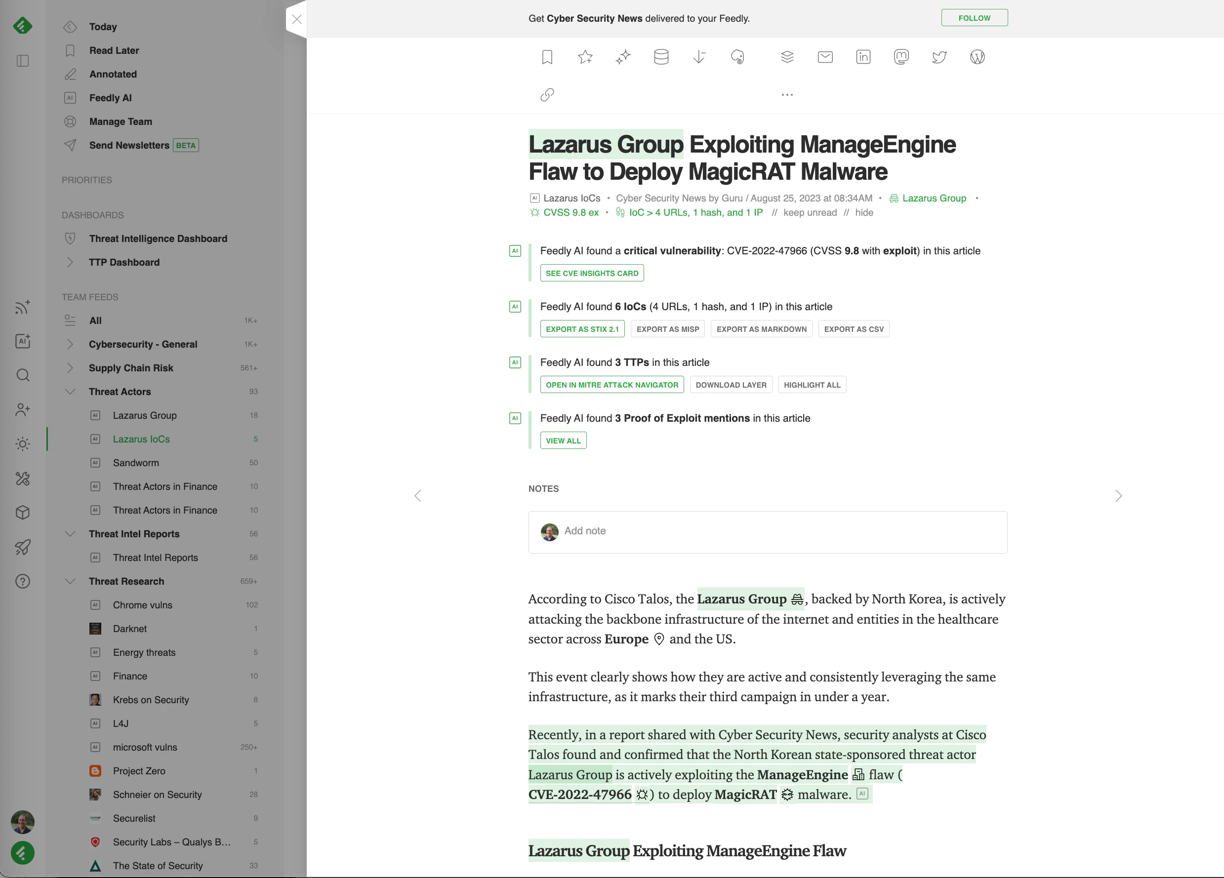 screenshot of Feedly