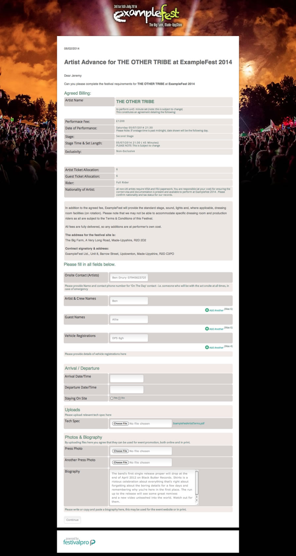 screenshot of FestivalPro