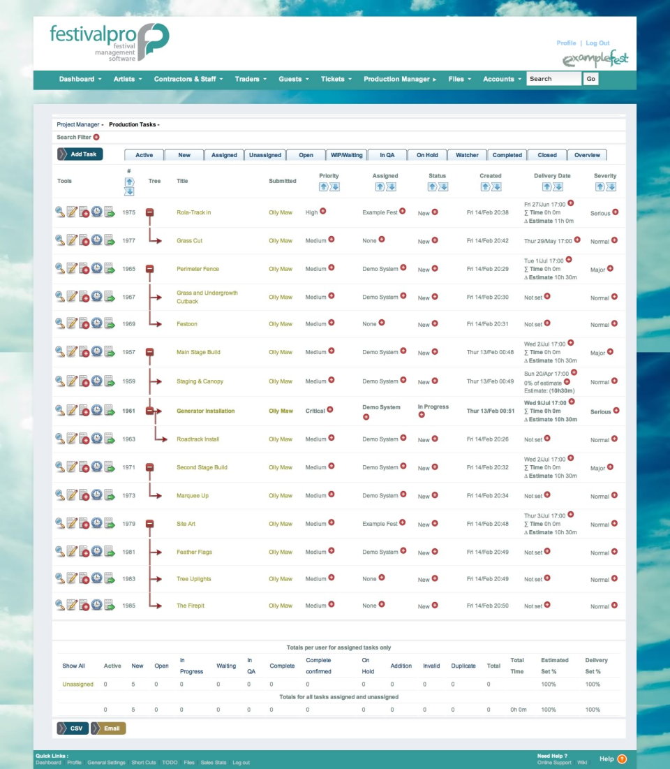 screenshot of FestivalPro