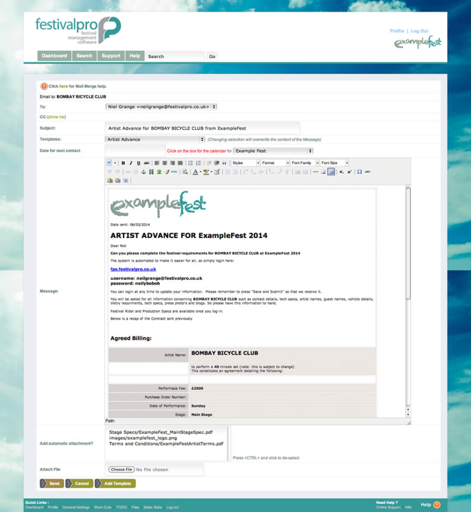 screenshot of FestivalPro