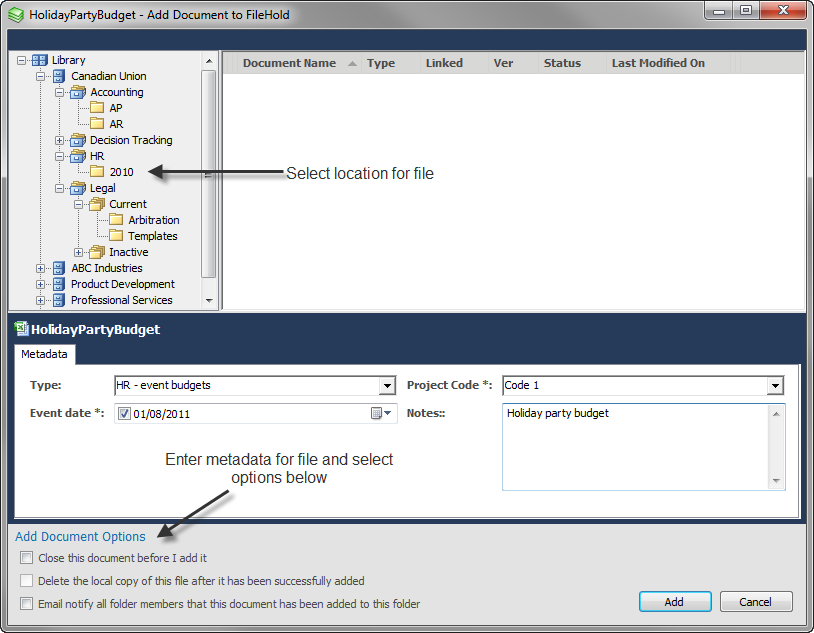 screenshot of FileHold