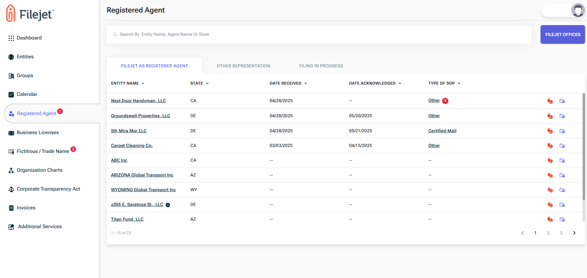 screenshot of Filejet