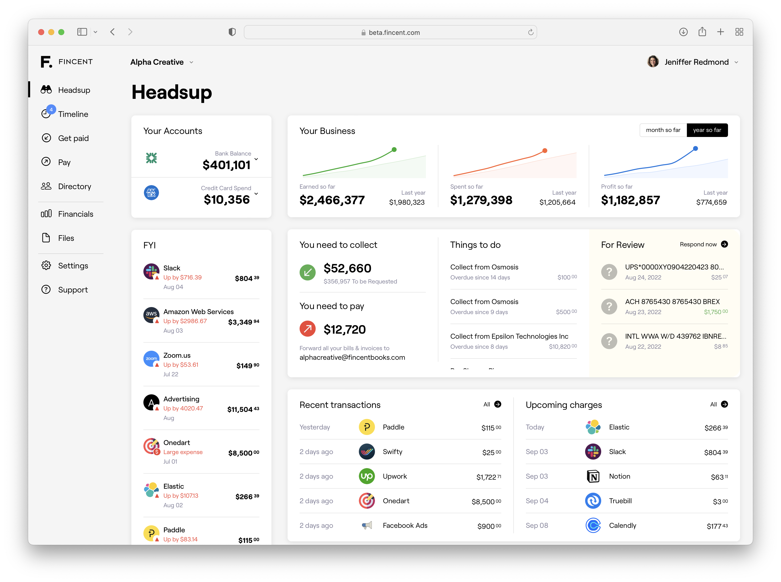 screenshot of Fincent