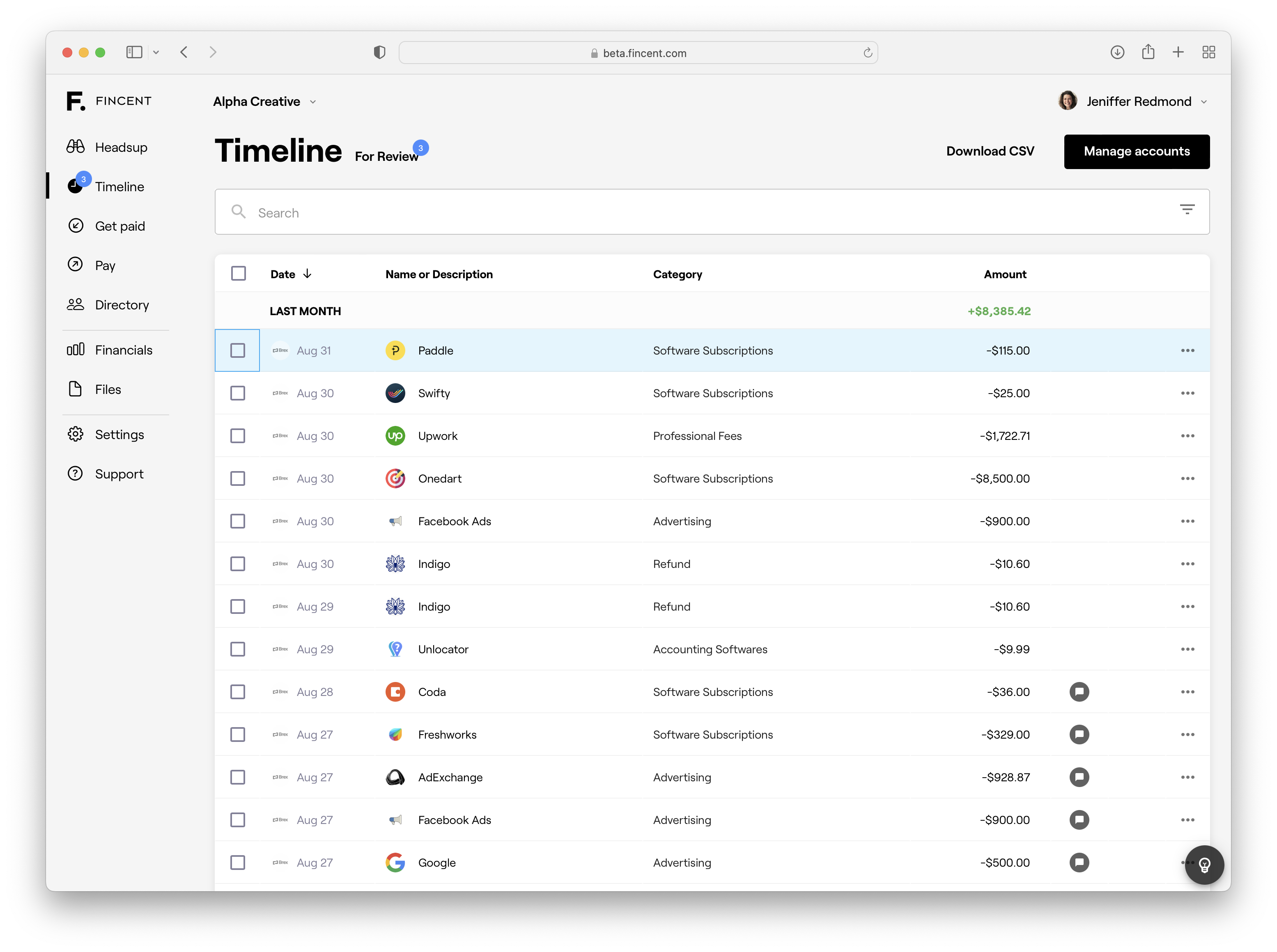 screenshot of Fincent