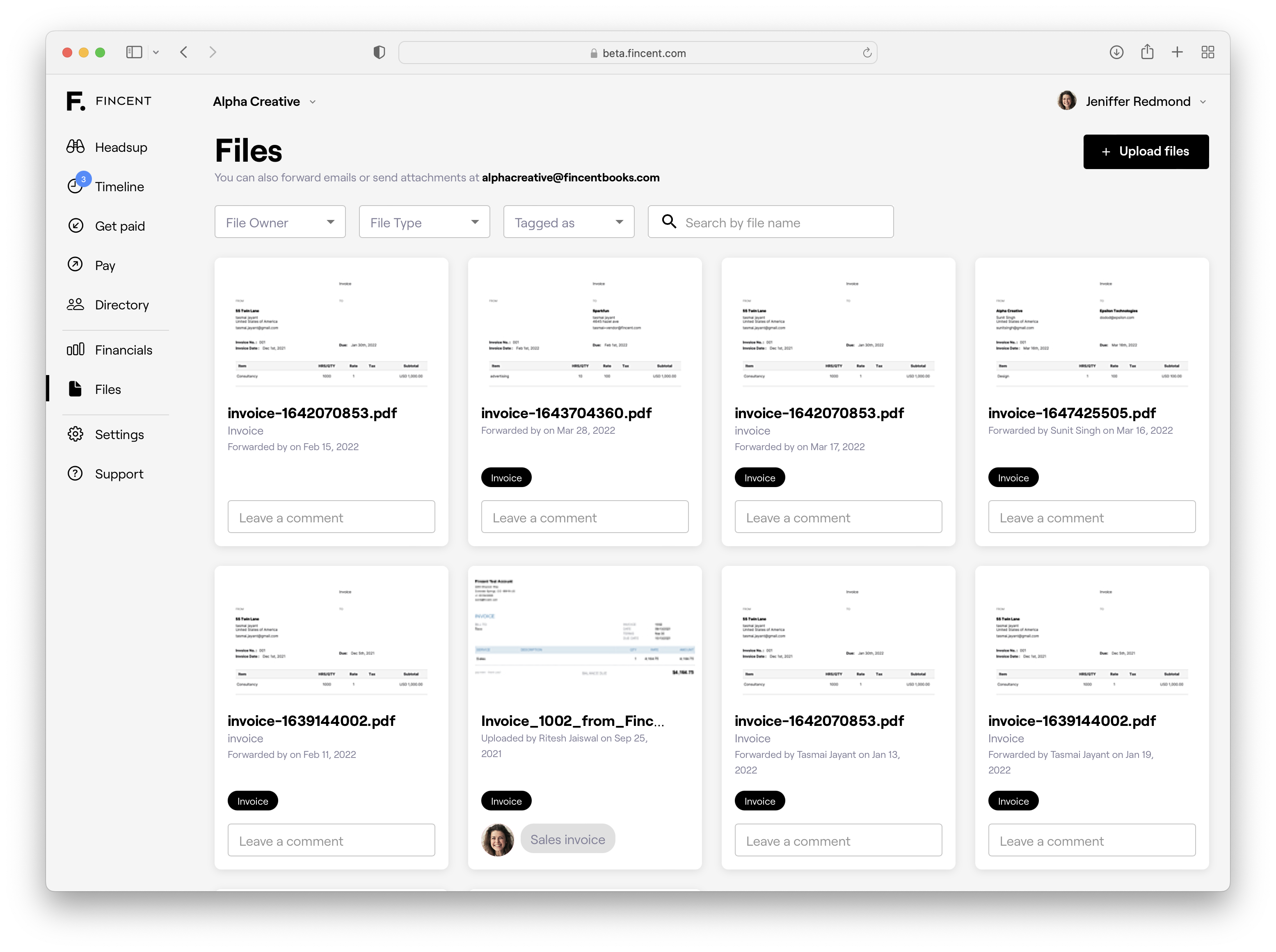 screenshot of Fincent