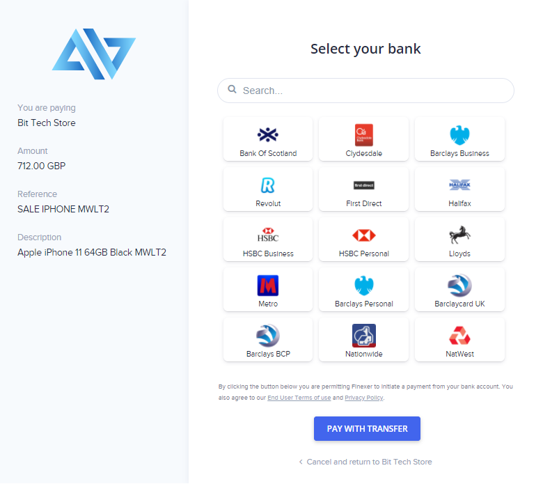 screenshot of Finexer