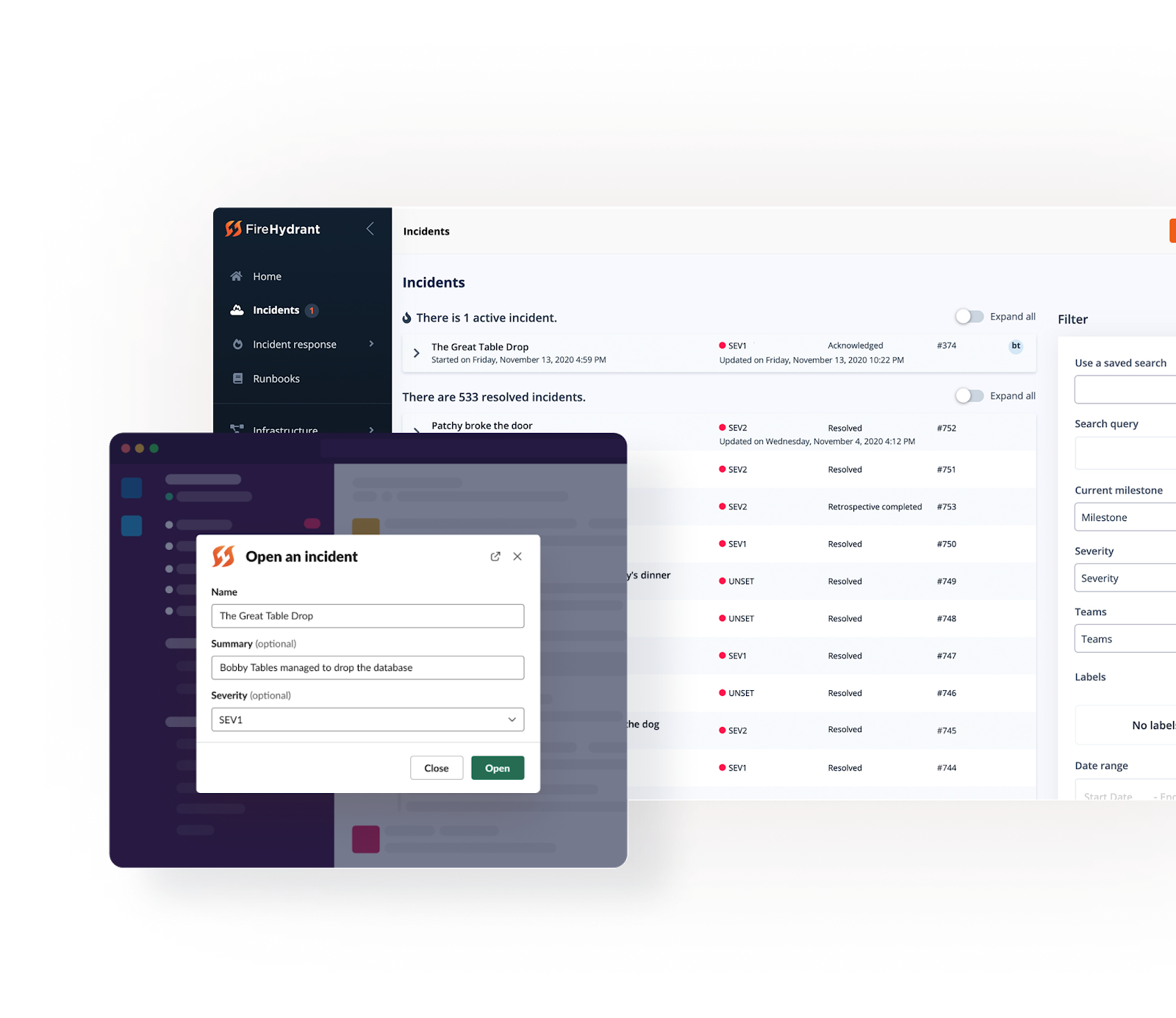 screenshot of FireHydrant