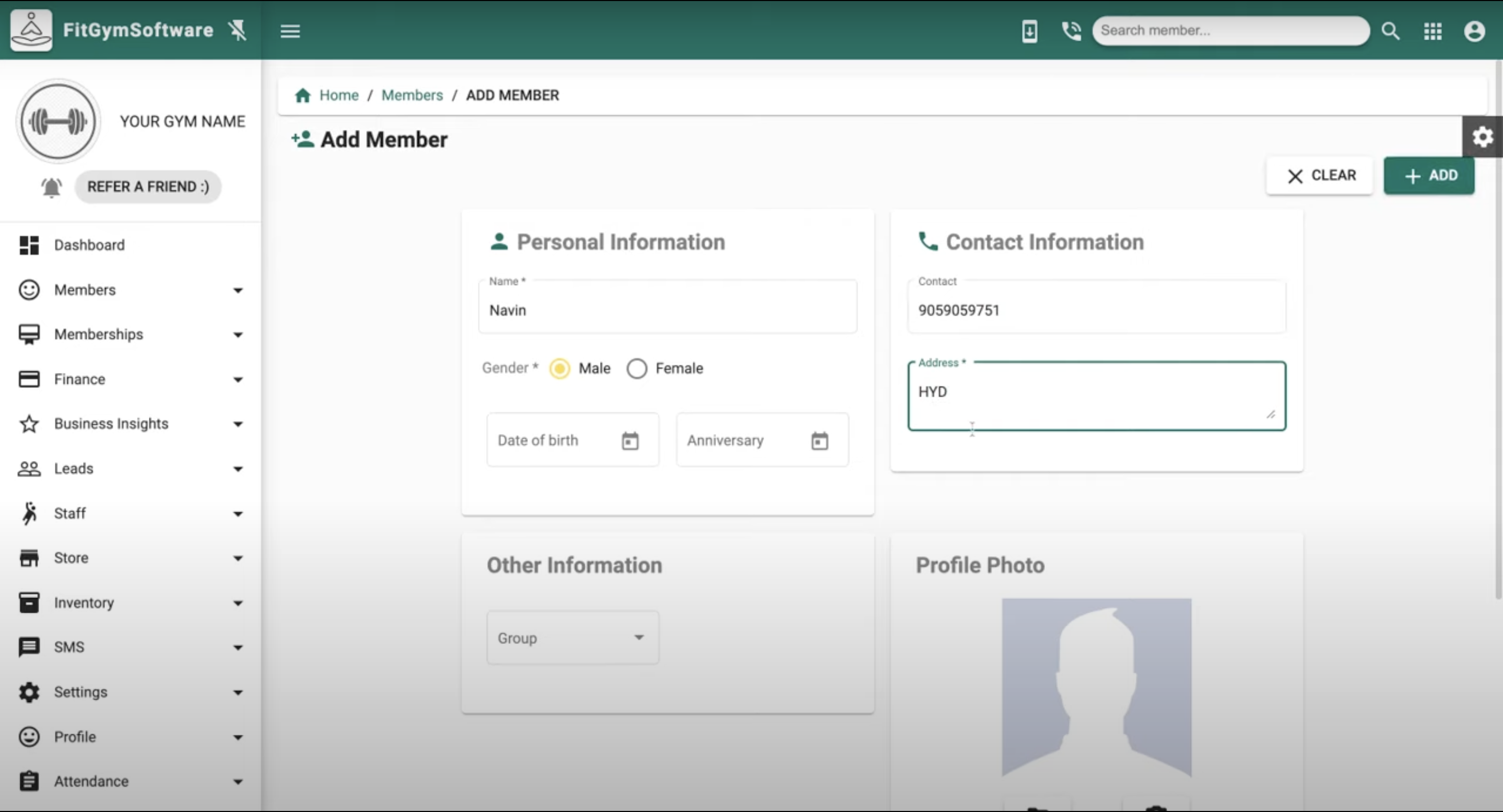 screenshot of FitGymSoftware