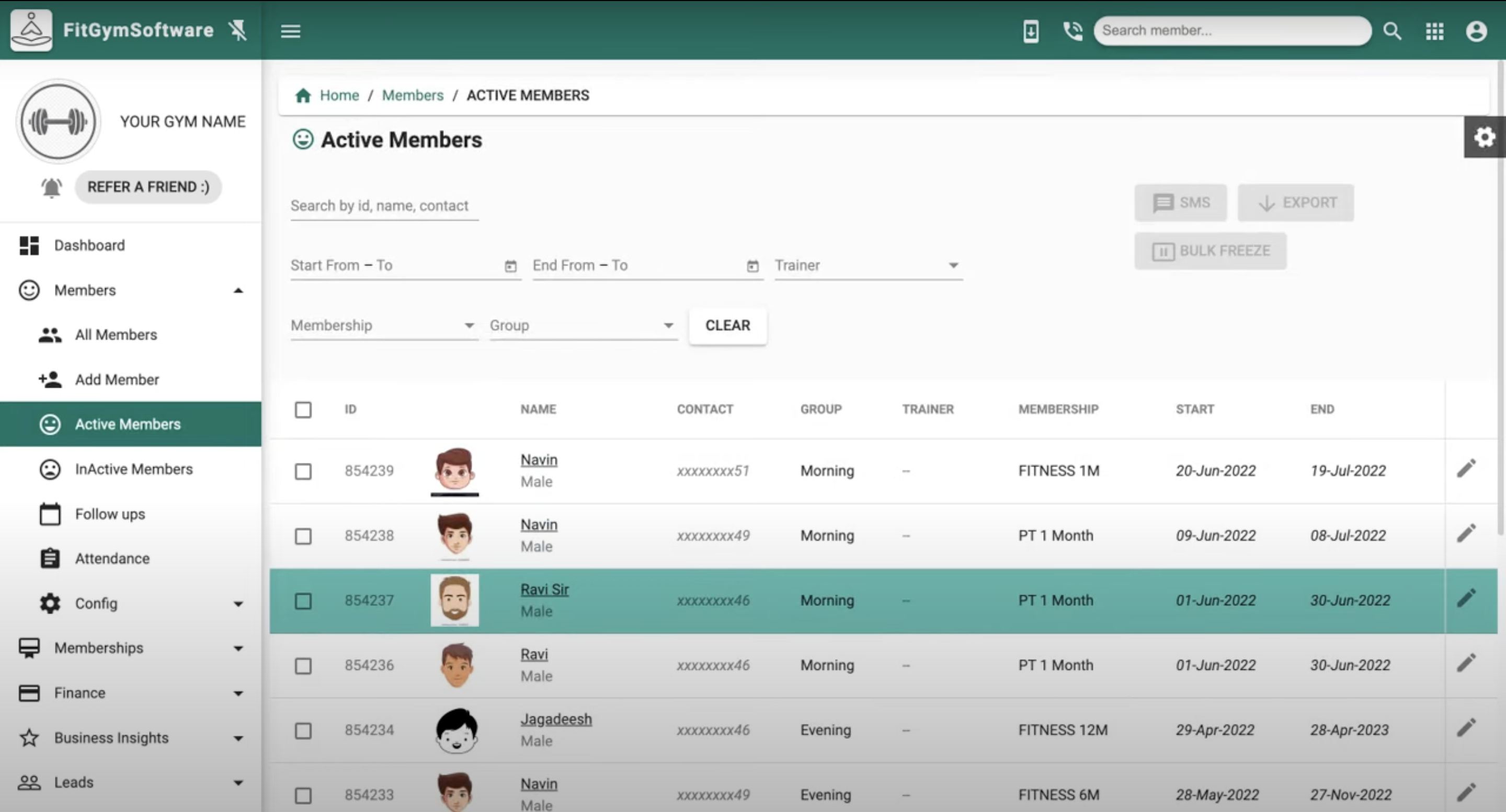 screenshot of FitGymSoftware