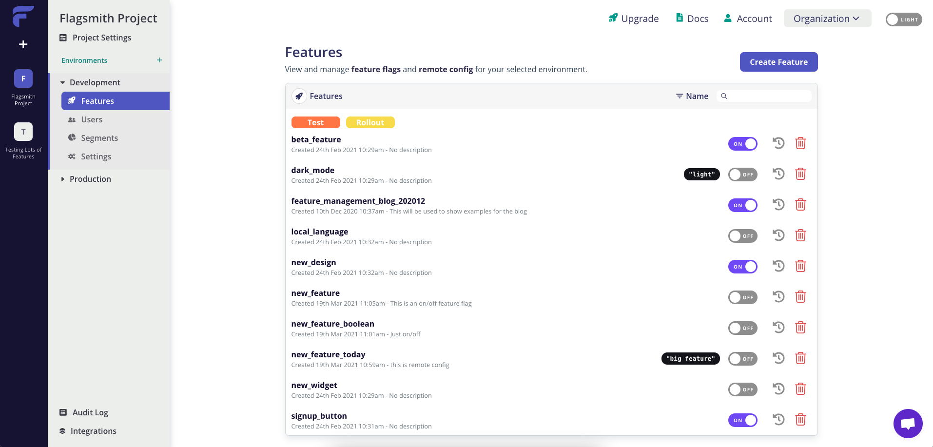 screenshot of Flagsmith