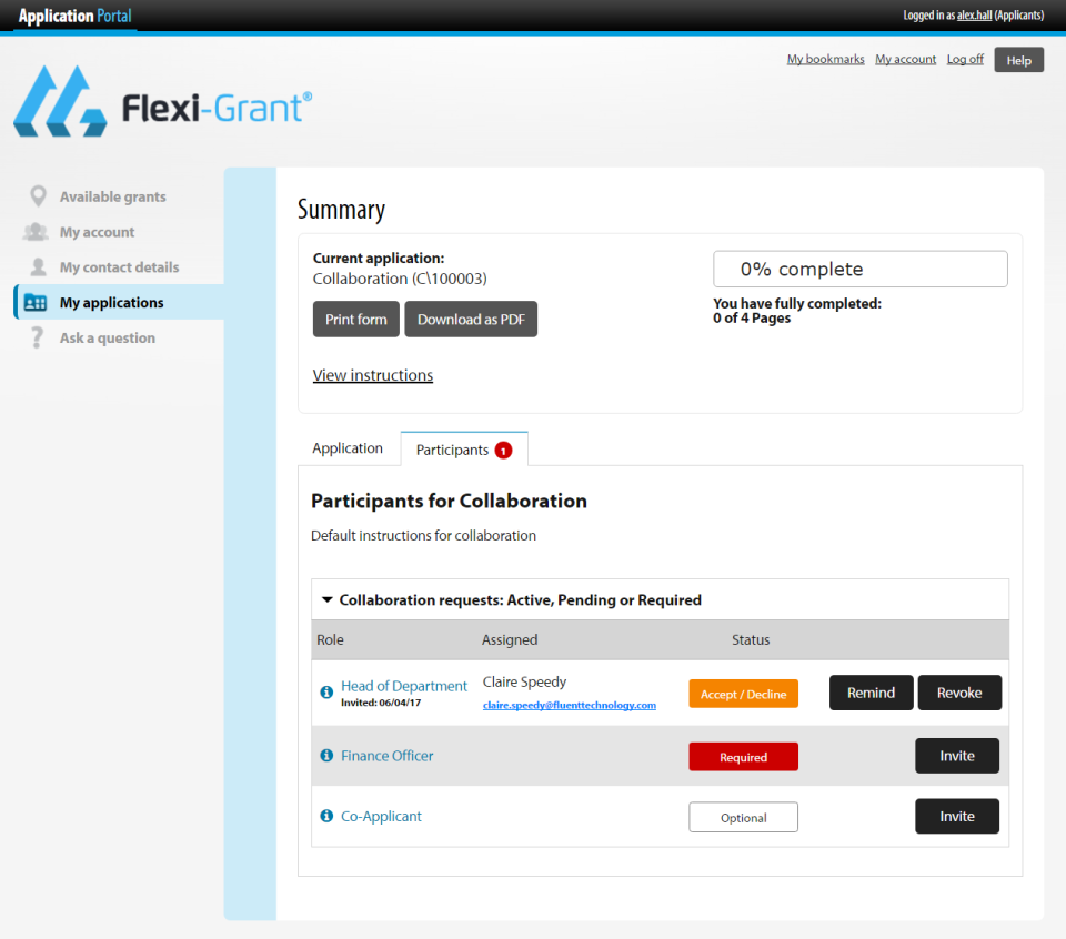 screenshot of Flexi-Grant