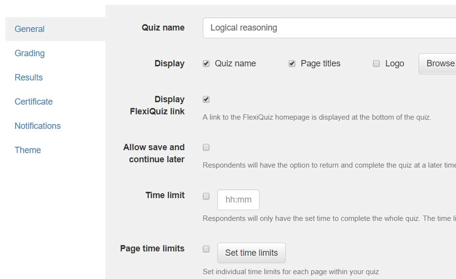 screenshot of FlexiQuiz
