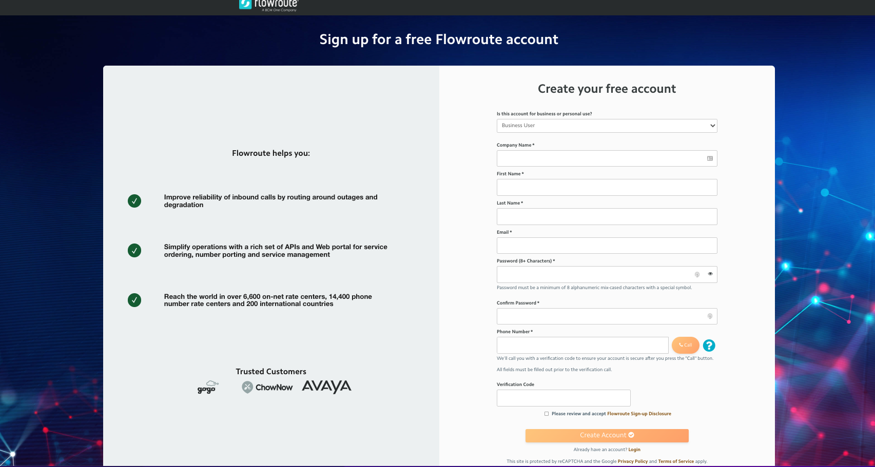 screenshot of Flowroute