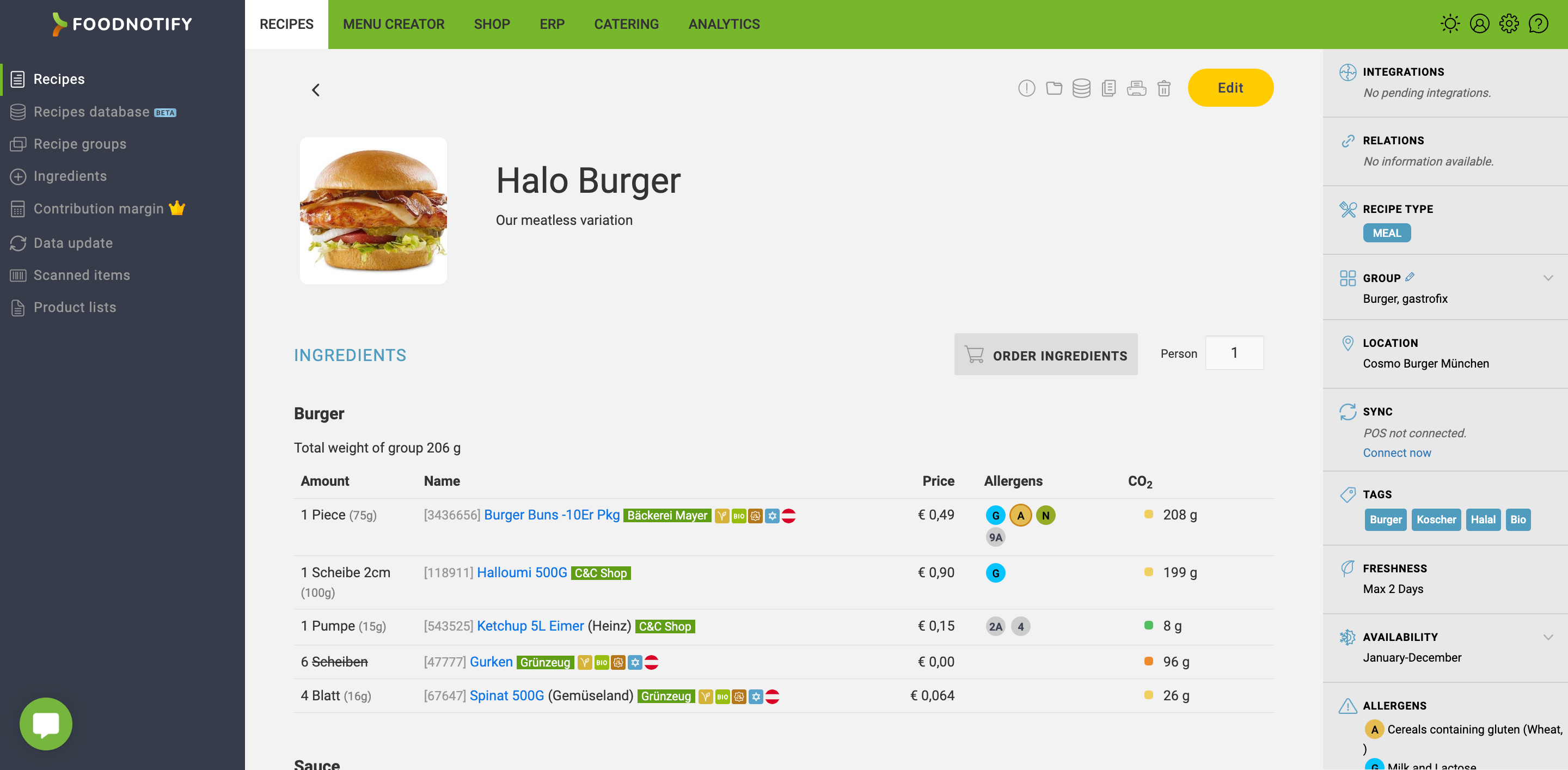 screenshot of FoodNotify