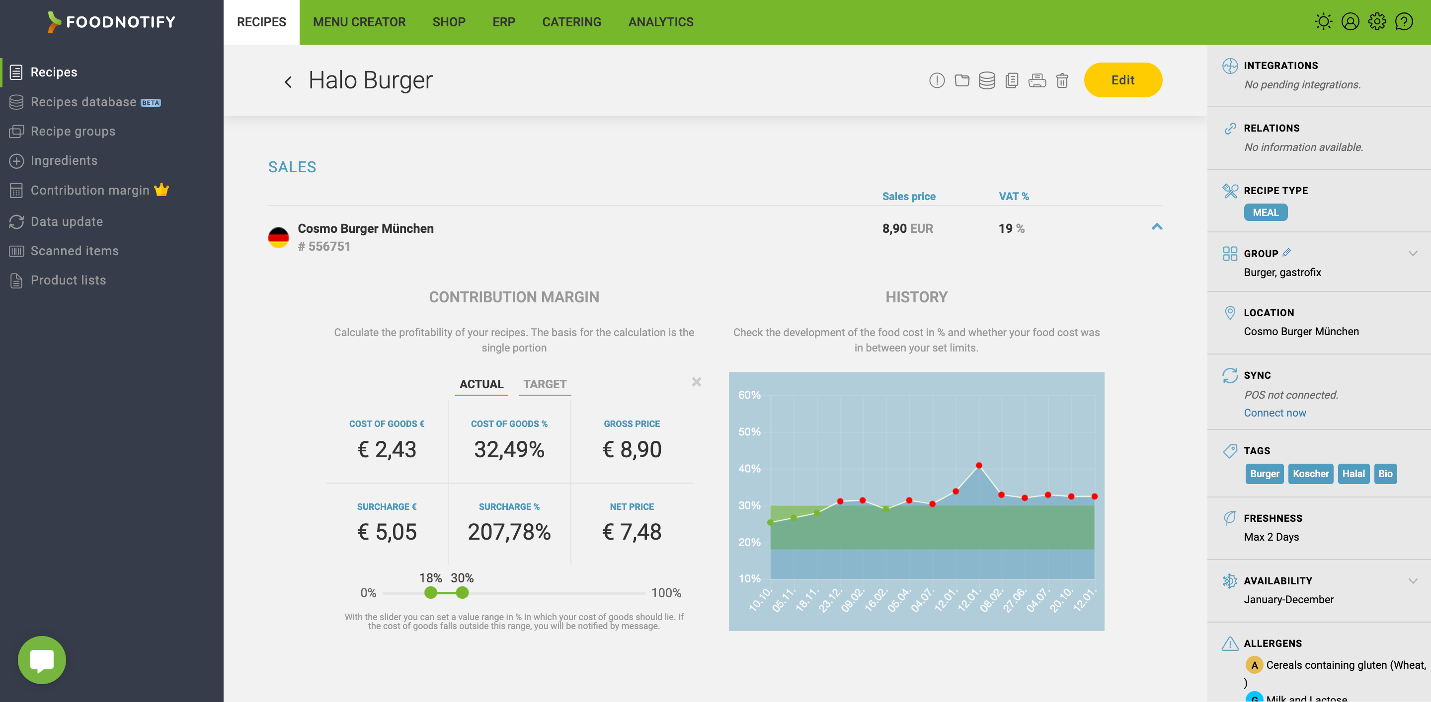 screenshot of FoodNotify
