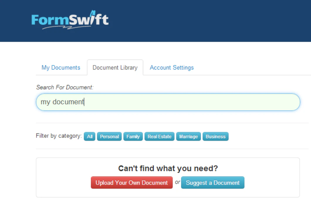 screenshot of FormSwift