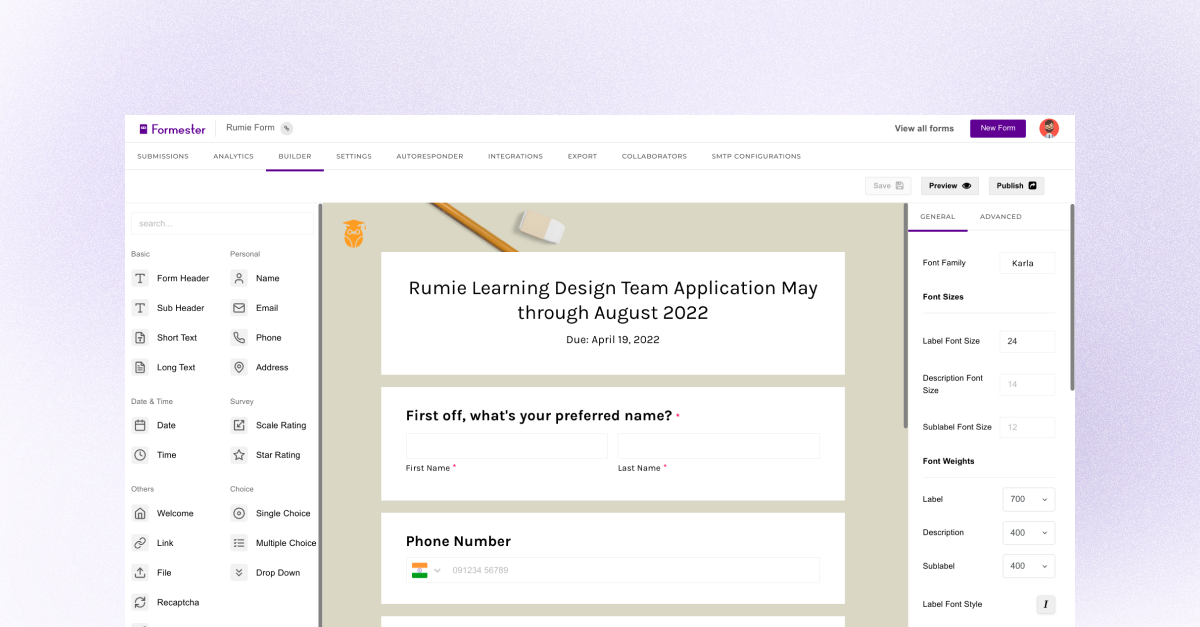 screenshot of Formester
