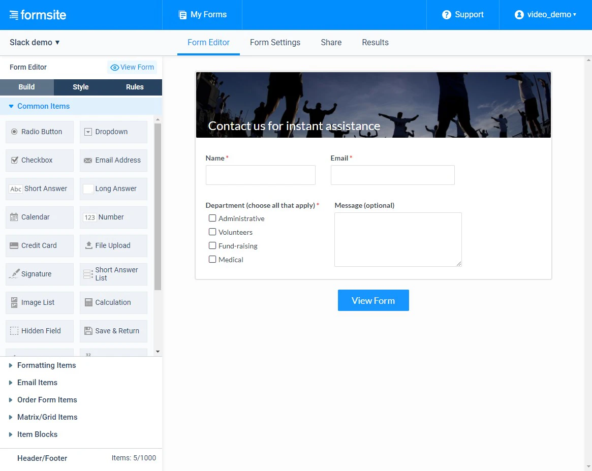 screenshot of Formsite