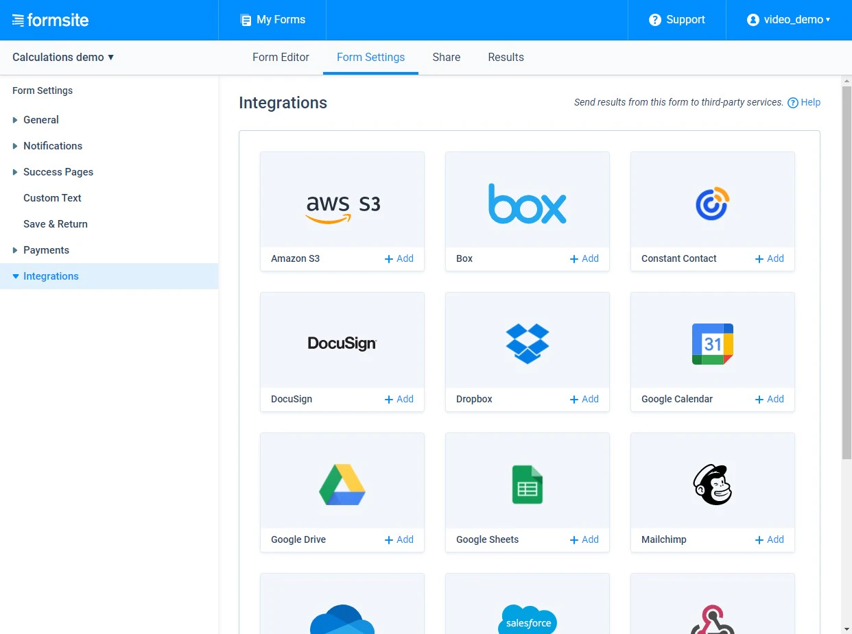 screenshot of Formsite