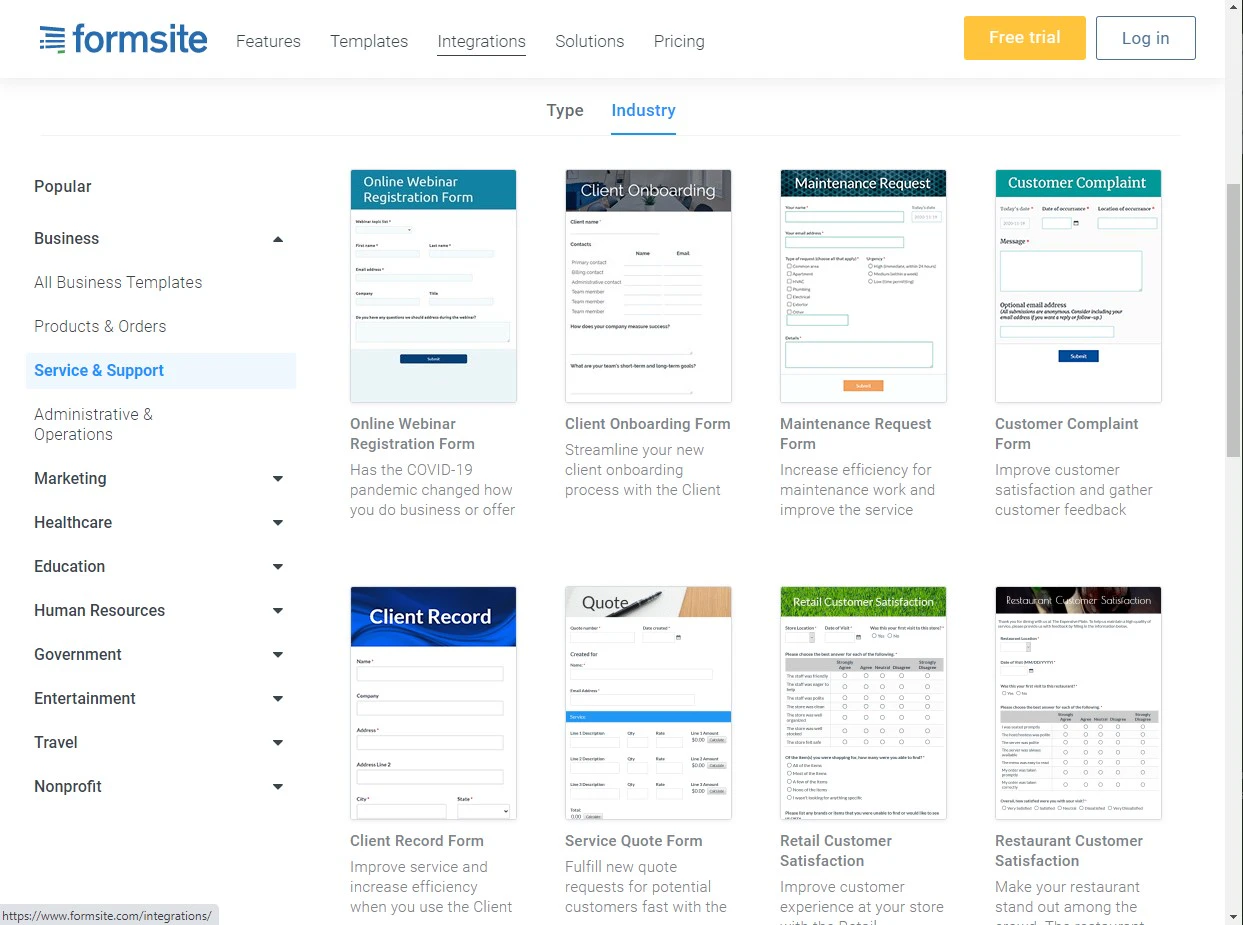 screenshot of Formsite