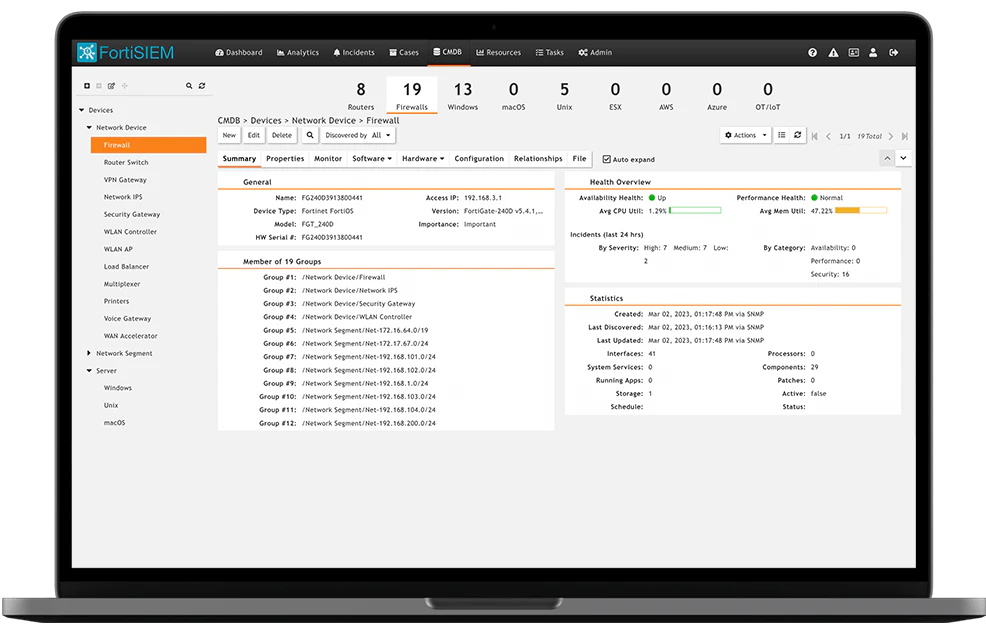 screenshot of FortiSIEM