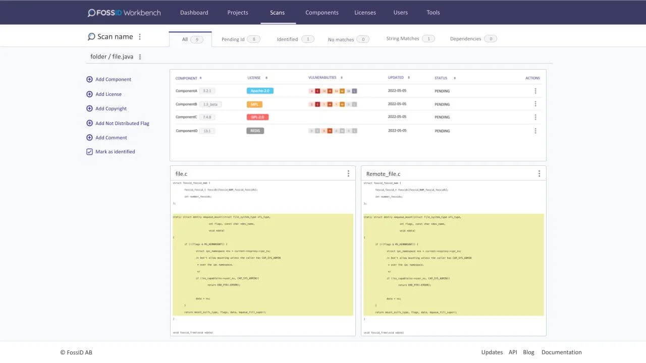 screenshot of FossID