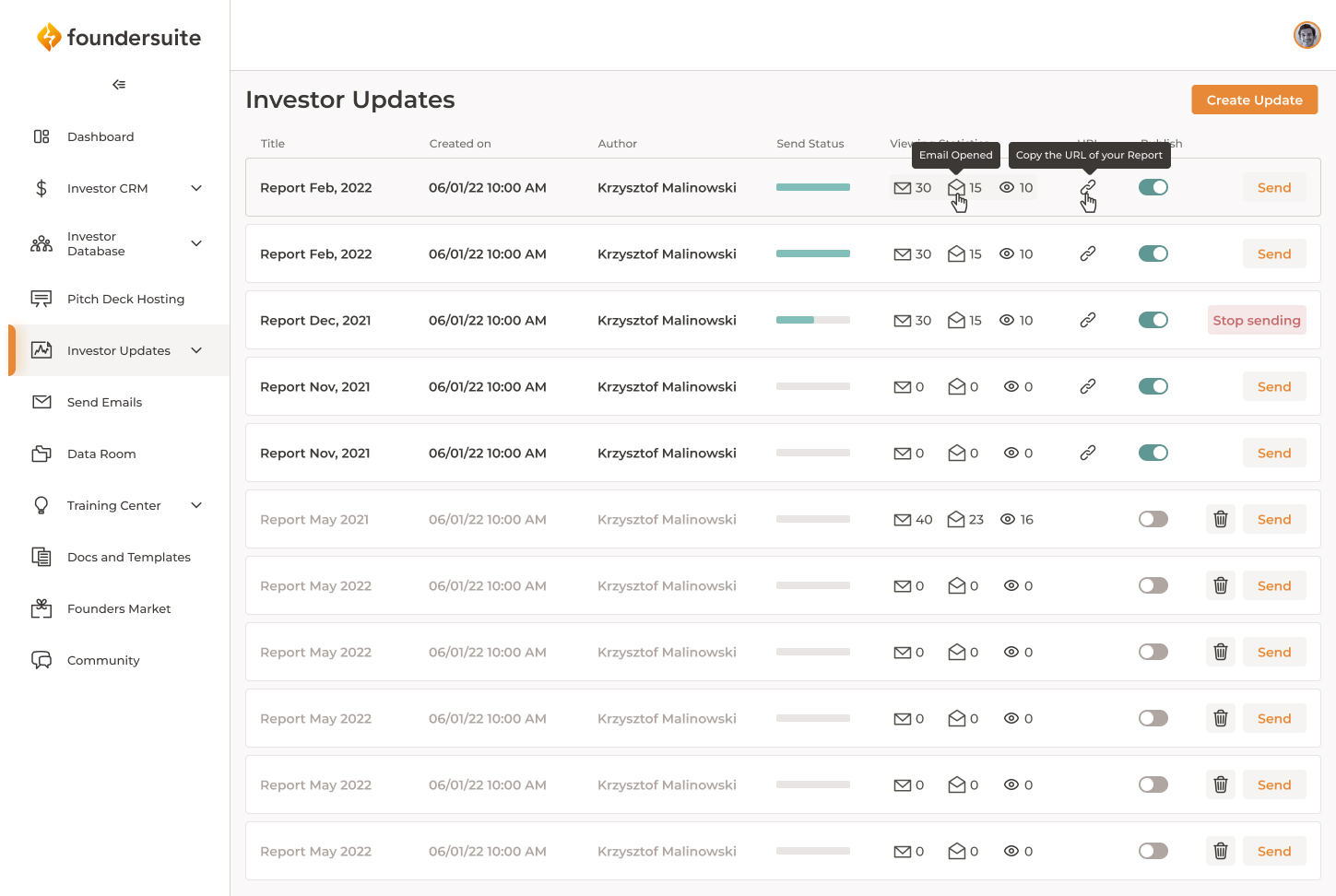 screenshot of Foundersuite