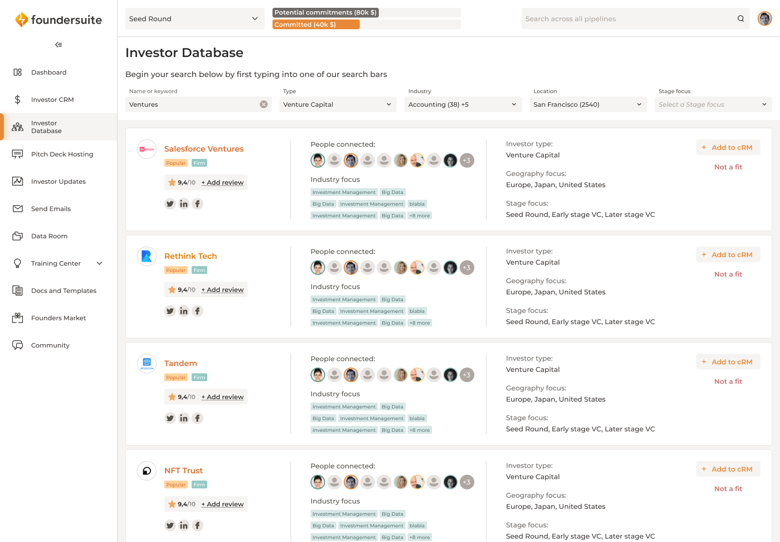 screenshot of Foundersuite