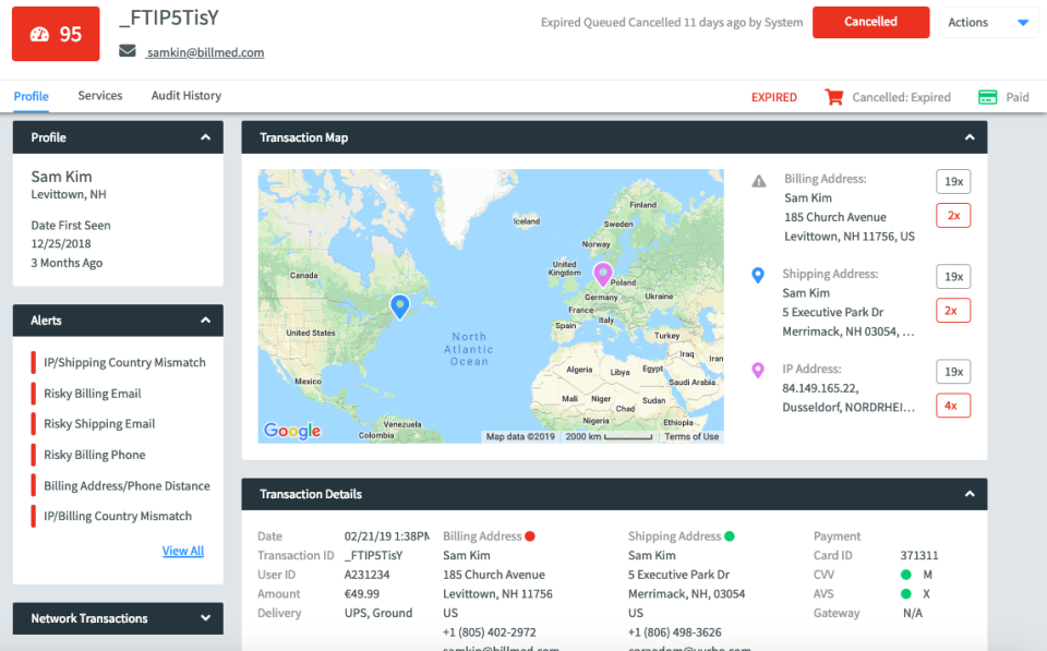 screenshot of FraudNet