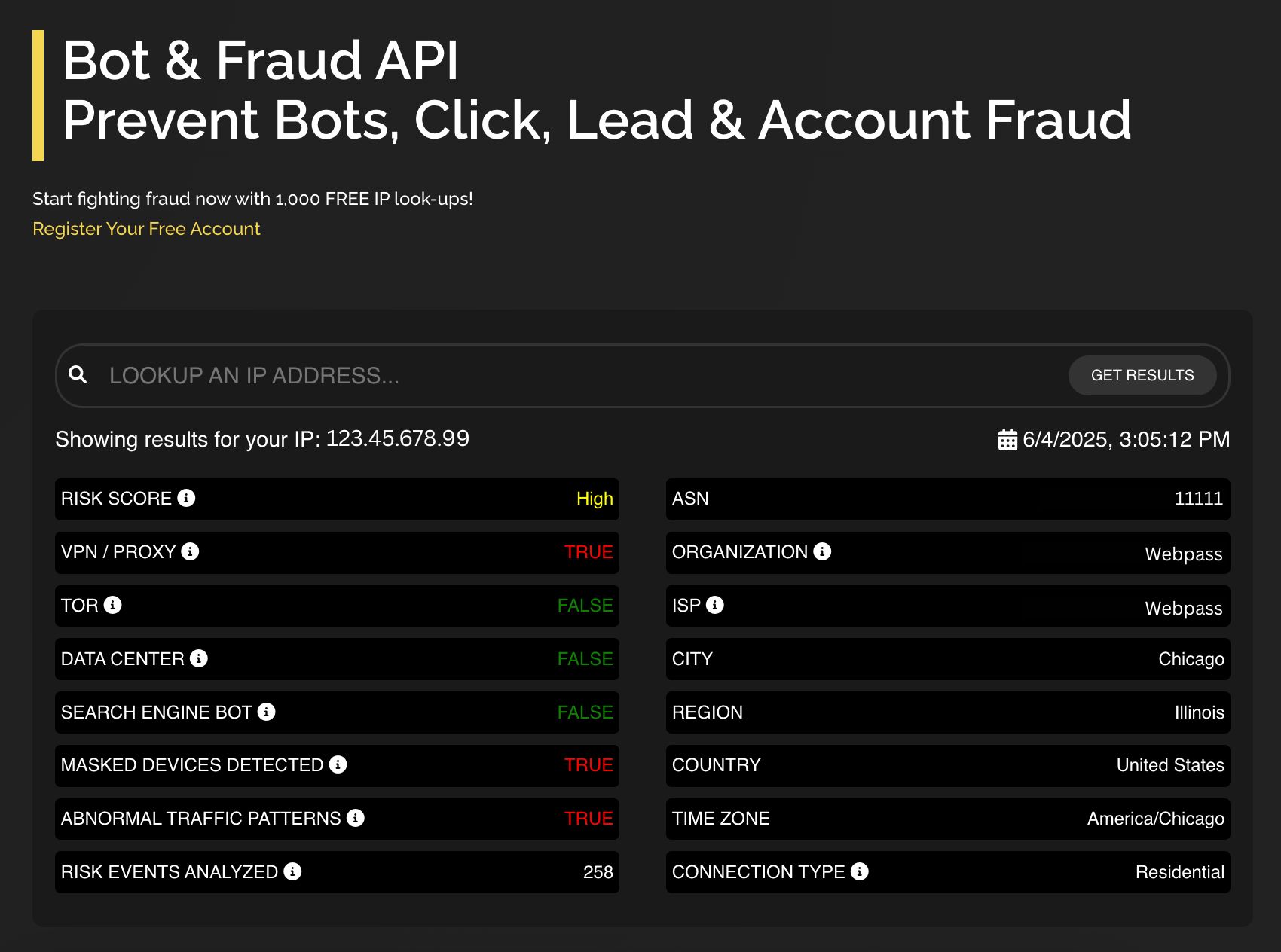 screenshot of Fraudlogix
