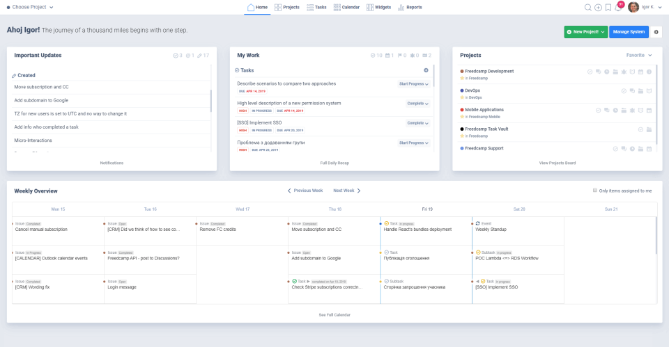 screenshot of Freedcamp
