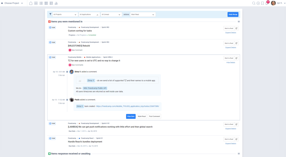 screenshot of Freedcamp
